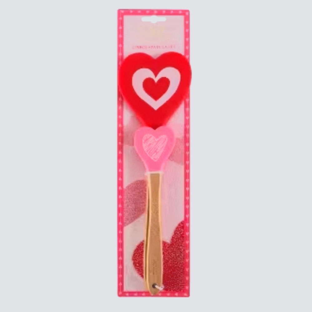 Heart Shaped Red and Pink Baking Spatula Set Wooden Handle New